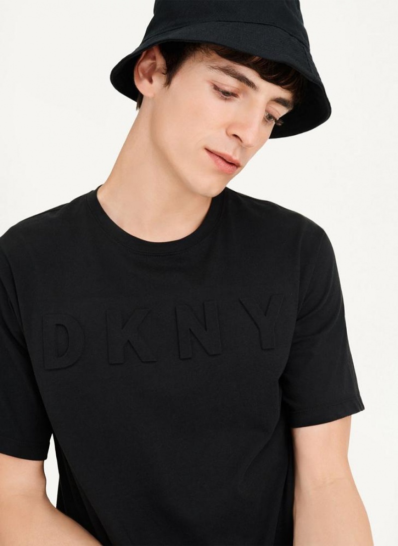 DKNY Stamped Logo Men's T Shirts Black | Ireland_D1754