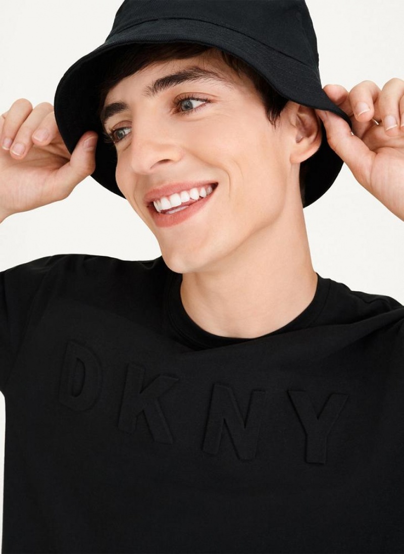 DKNY Stamped Logo Men's T Shirts Black | Ireland_D1754