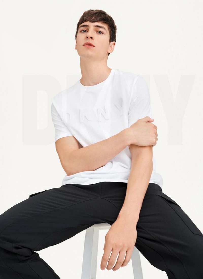 DKNY Stamped Logo Men's T Shirts White | Ireland_D1876