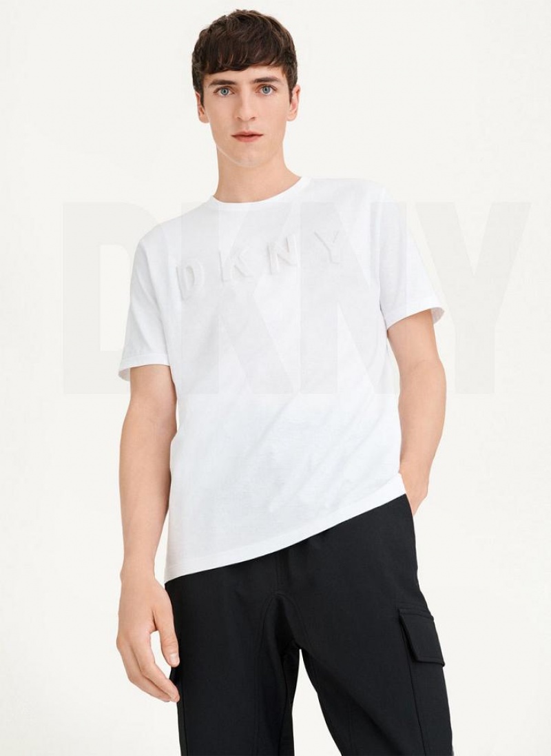 DKNY Stamped Logo Men's T Shirts White | Ireland_D1876