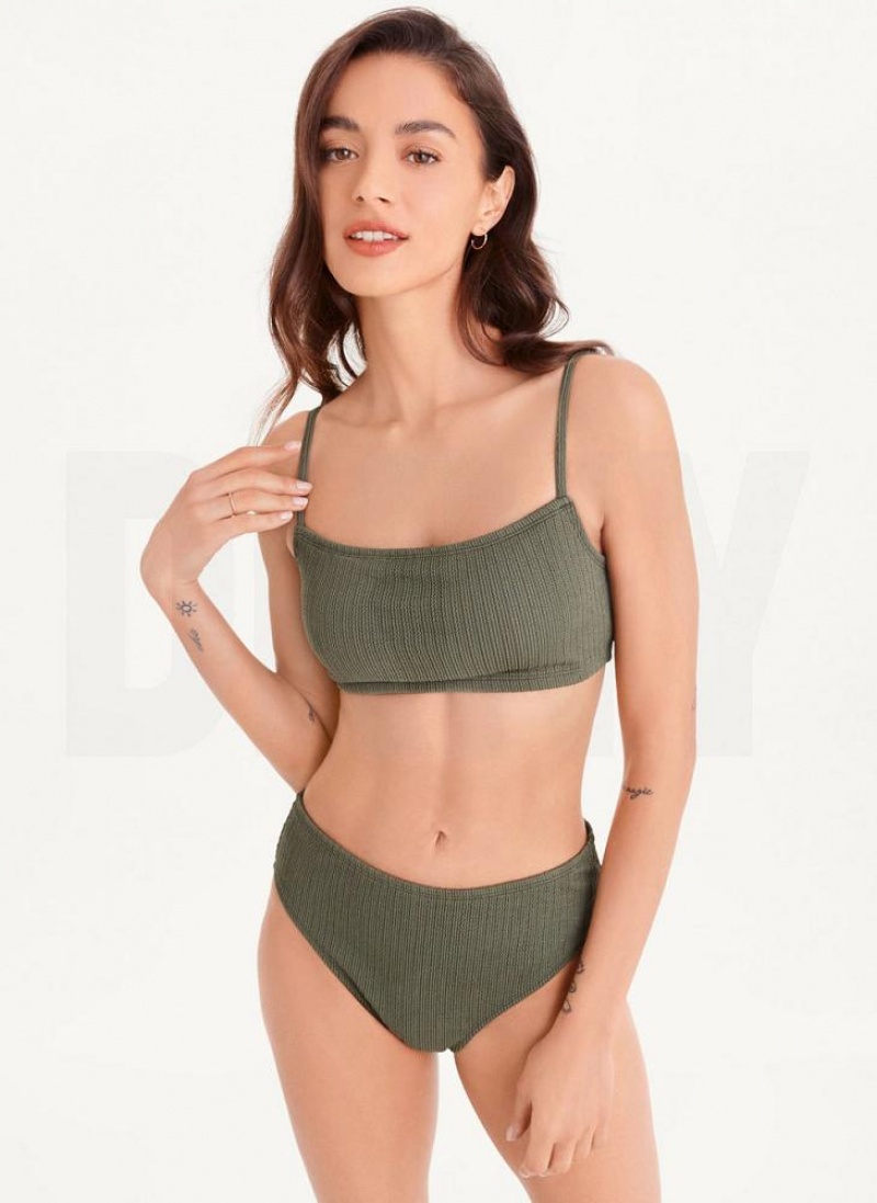 DKNY Straight Neck Women's Bikini Top Olive | Ireland_D0389