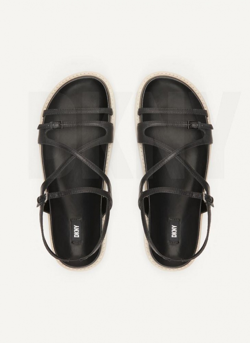 DKNY Strappy Flat Form Women's Sandals Black | Ireland_D0239