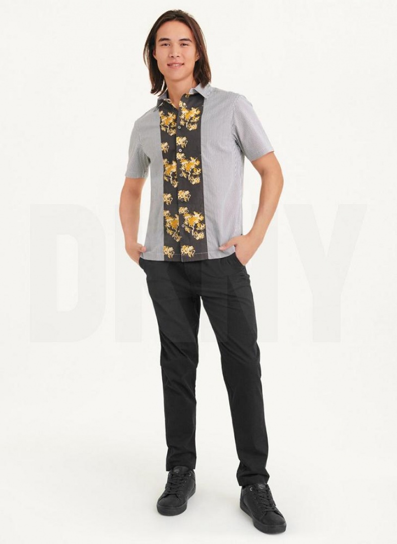 DKNY Stripe & Floral Panel Men's Shirts Multicolor | Ireland_D0375