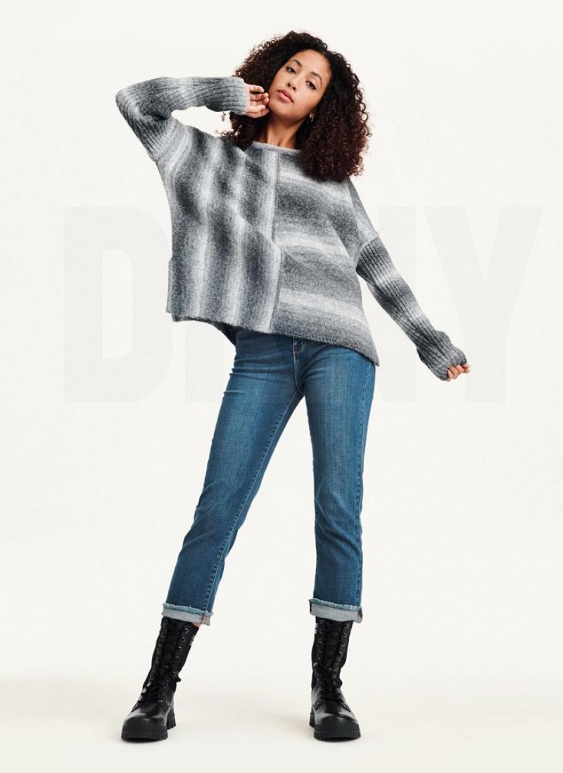 DKNY Striped Oversized Fitted Sleeve Women's Sweaters Grey | Ireland_D1173