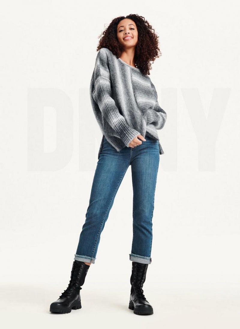 DKNY Striped Oversized Fitted Sleeve Women's Sweaters Grey | Ireland_D1173