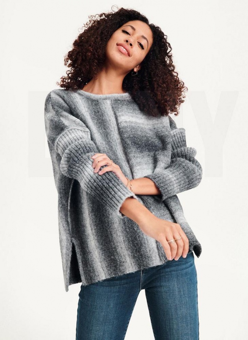 DKNY Striped Oversized Fitted Sleeve Women's Sweaters Grey | Ireland_D1173