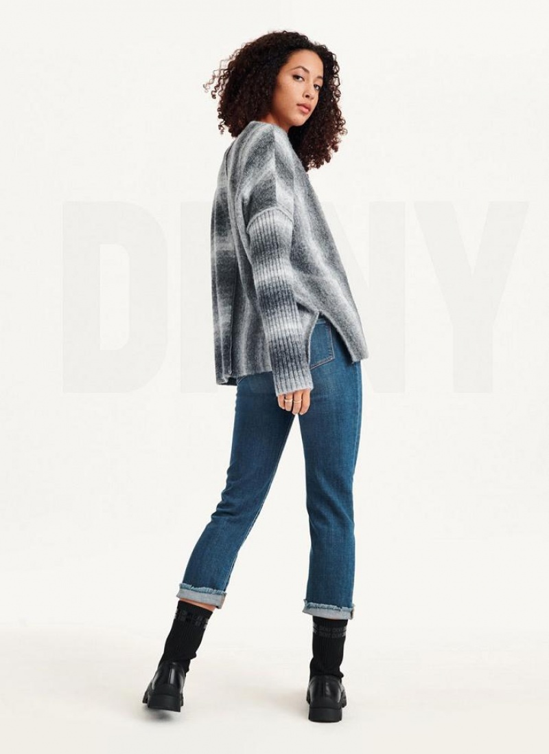 DKNY Striped Oversized Fitted Sleeve Women's Sweaters Grey | Ireland_D1173