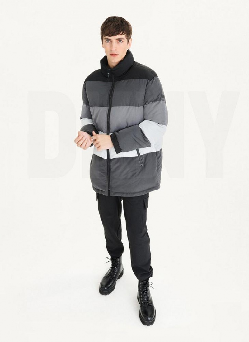 DKNY Striped Quilted Tonal Men's Jackets Black | Ireland_D0554