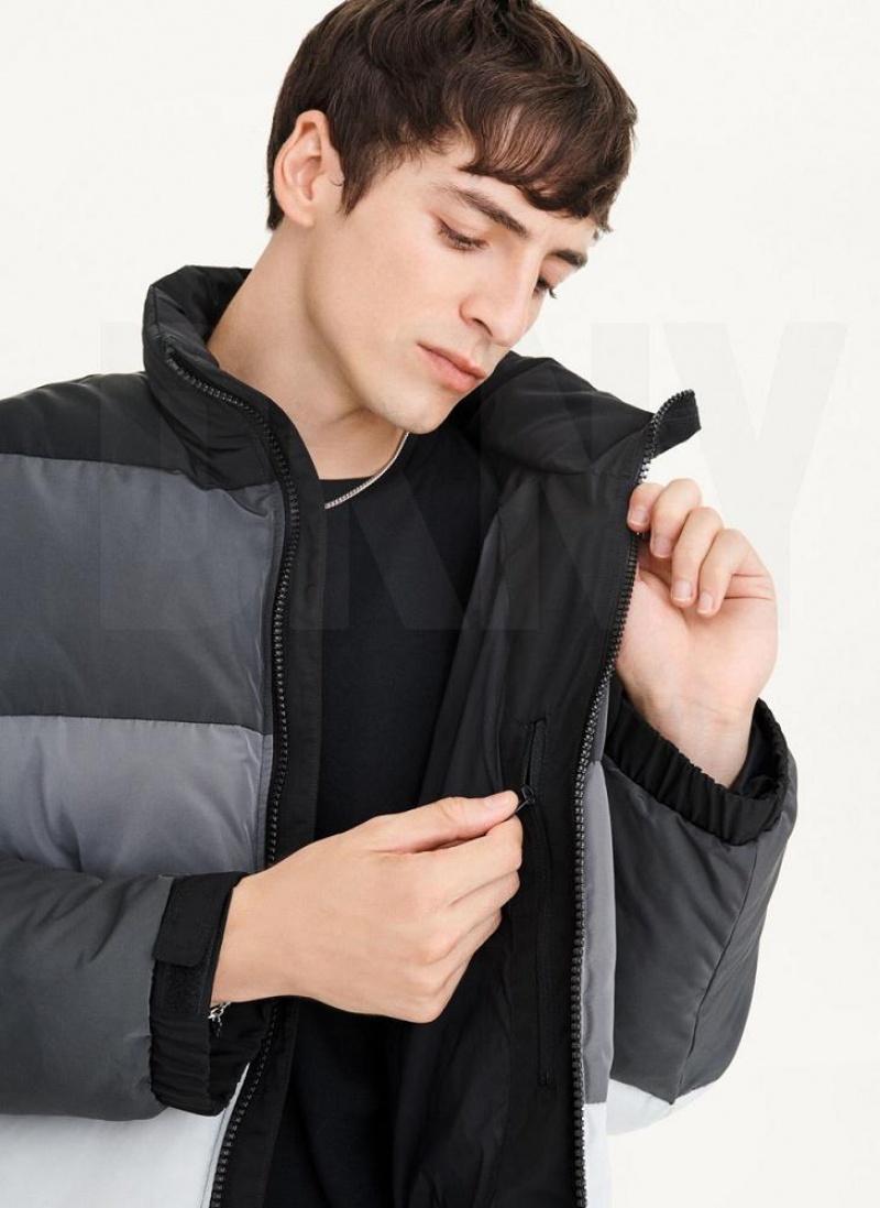 DKNY Striped Quilted Tonal Men's Jackets Black | Ireland_D0554