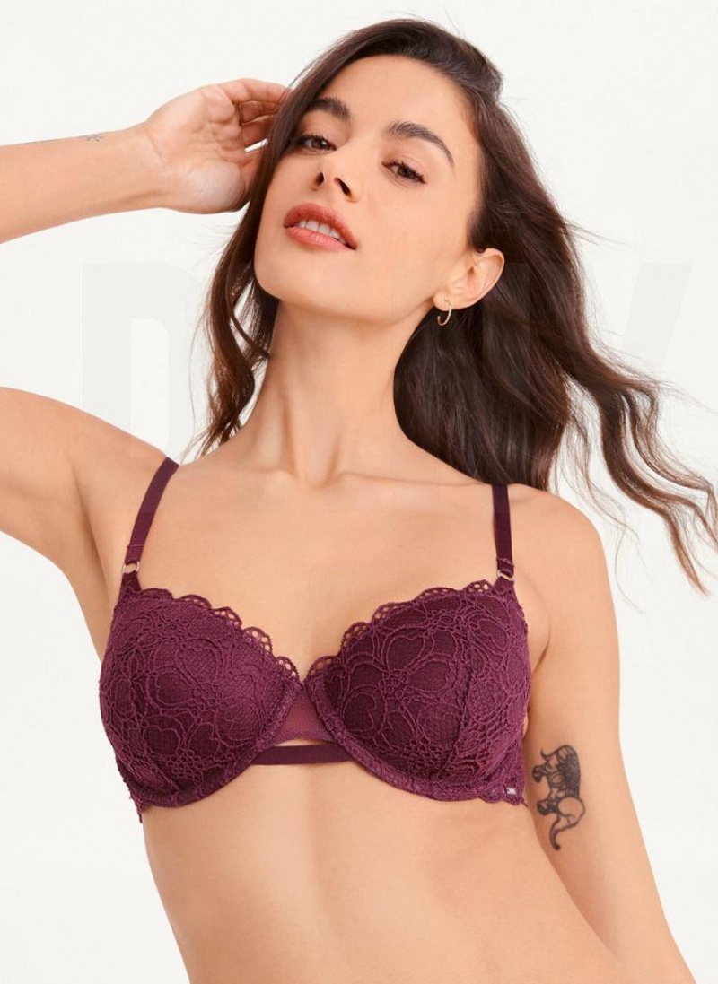 DKNY Superior Lace Balconette Women\'s Bras Burgundy | Ireland_D0605