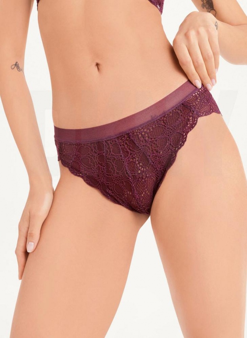 DKNY Superior Lace Brazilian Bikini Women's Panties Burgundy | Ireland_D1436