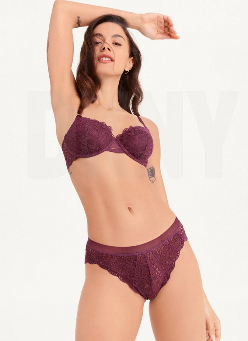 DKNY Superior Lace Brazilian Bikini Women's Panties Burgundy | Ireland_D1436