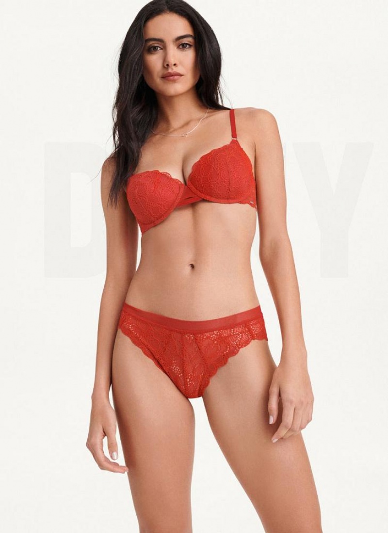 DKNY Superior Lace Brazilian Bikini Women's Panties Dark Red | Ireland_D1443