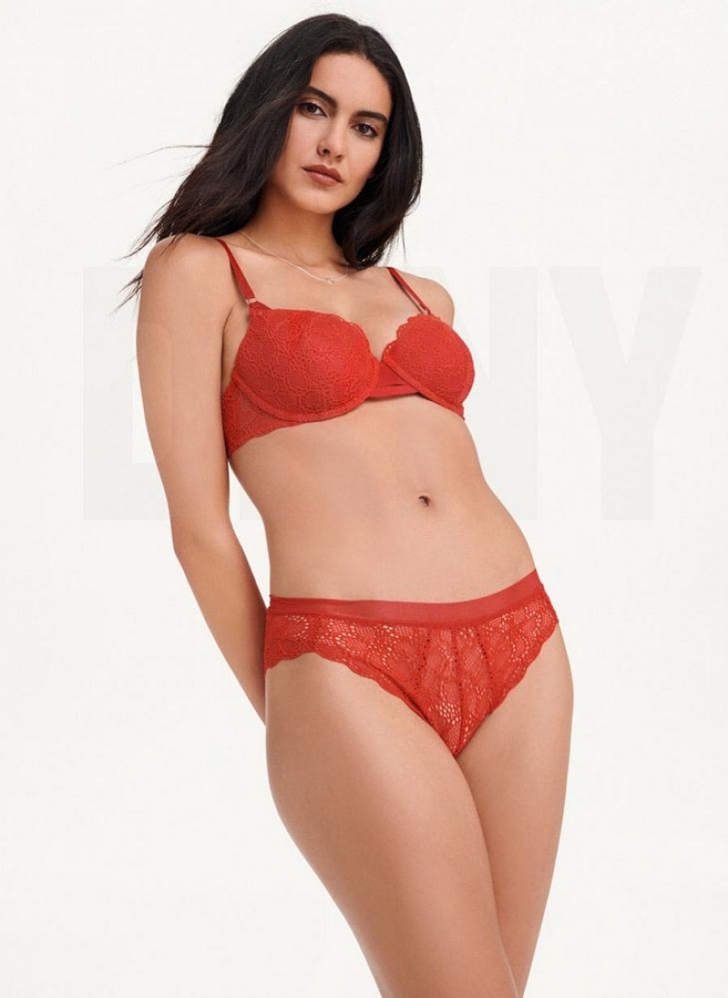 DKNY Superior Lace Brazilian Bikini Women's Panties Dark Red | Ireland_D1443