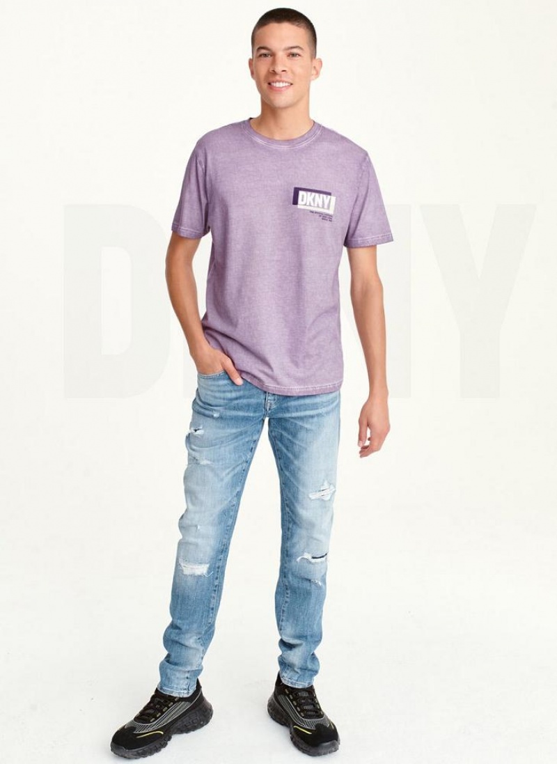 DKNY TONAL BOX MINERAL WASH Men's T Shirts Lavender | Ireland_D0921