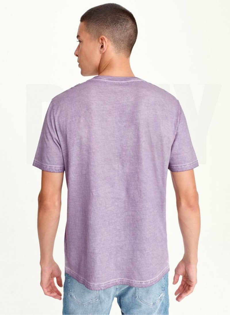 DKNY TONAL BOX MINERAL WASH Men's T Shirts Lavender | Ireland_D0921