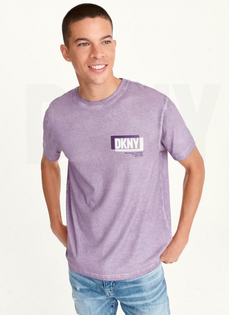 DKNY TONAL BOX MINERAL WASH Men\'s T Shirts Lavender | Ireland_D0921