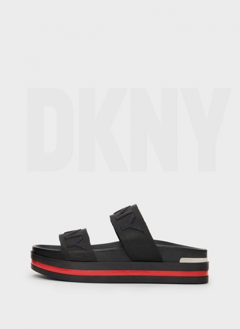 DKNY Tee Double-Strap Women\'s Sandals Black | Ireland_D0461