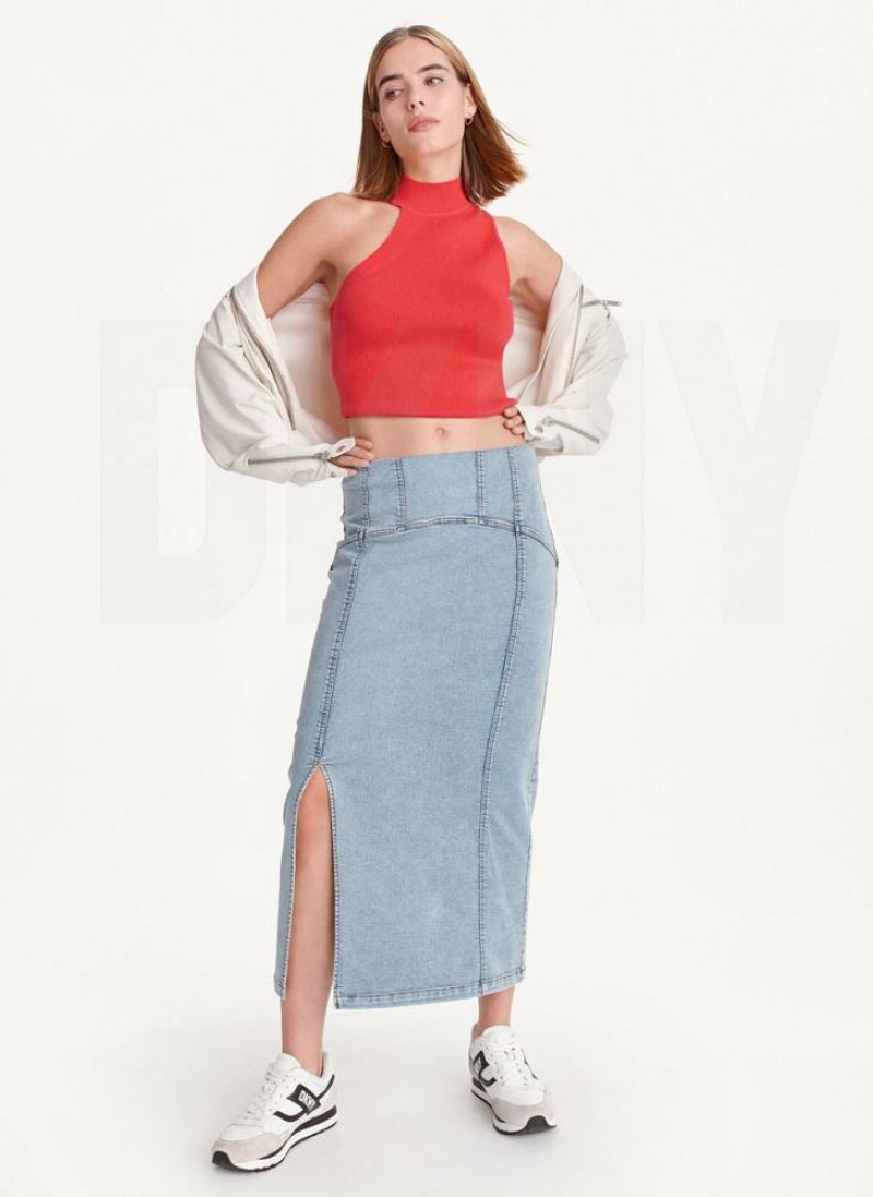 DKNY Terry Denim Women's Skirts Blue | Ireland_D1690