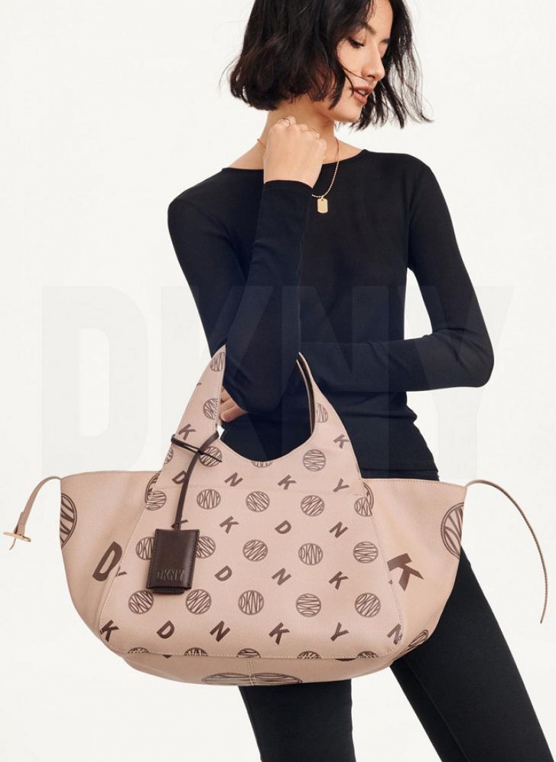 DKNY The Medium Logo Effortless Tote Women's Crossbody Bags Brown | Ireland_D0793