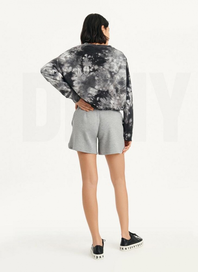 DKNY Tie Dye Crew Neck Pullover With Tie Women's Sweatshirts Black | Ireland_D0953