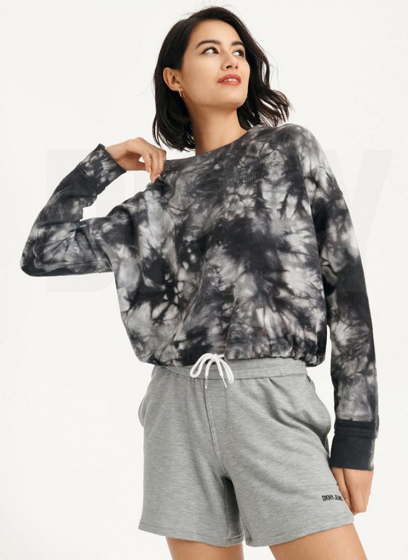 DKNY Tie Dye Crew Neck Pullover With Tie Women's Sweatshirts Black | Ireland_D0953