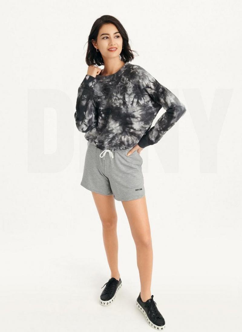 DKNY Tie Dye Crew Neck Pullover With Tie Women's Sweatshirts Black | Ireland_D0953