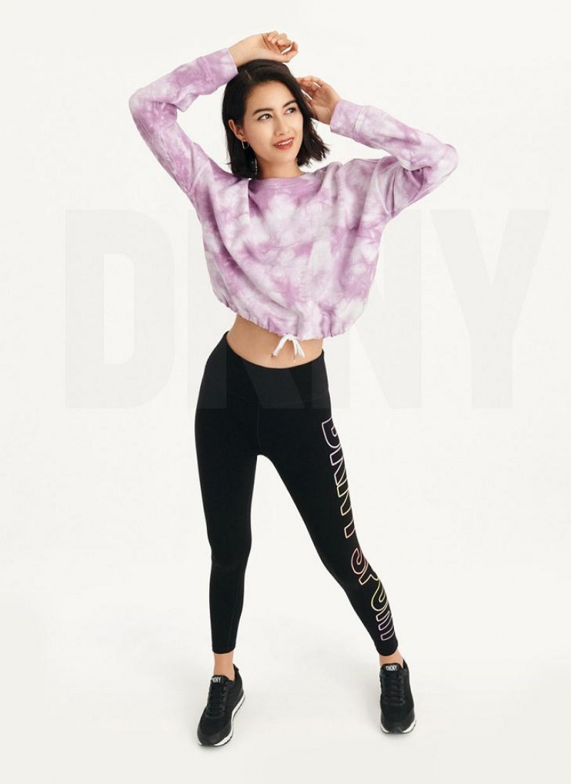 DKNY Tie Dye Crew Neck Pullover With Tie Women's Sweatshirts Purple | Ireland_D1781