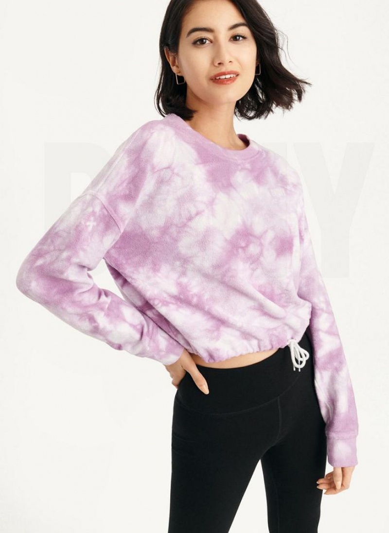 DKNY Tie Dye Crew Neck Pullover With Tie Women's Sweatshirts Purple | Ireland_D1781