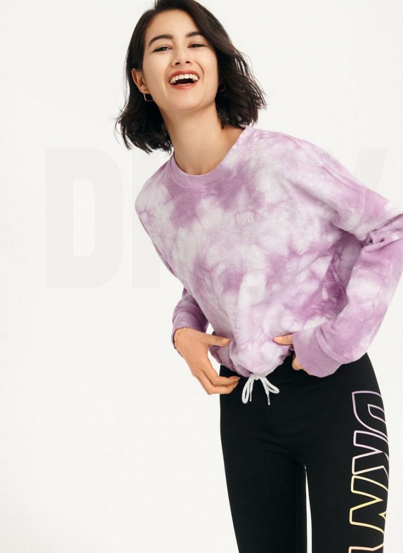 DKNY Tie Dye Crew Neck Pullover With Tie Women's Sweatshirts Purple | Ireland_D1781