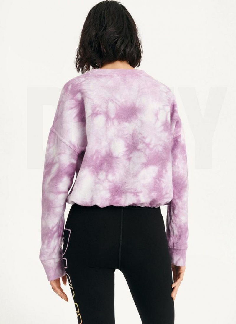 DKNY Tie Dye Crew Neck Pullover With Tie Women's Sweatshirts Purple | Ireland_D1781