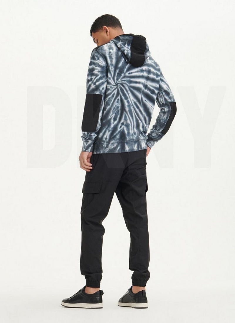 DKNY Tie Dye Mixed Media Men's Hoodies Black | Ireland_D0974