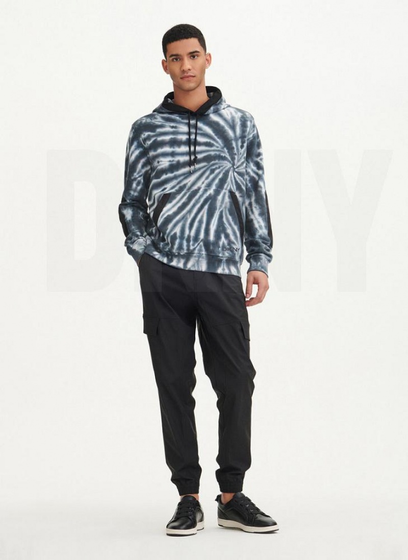 DKNY Tie Dye Mixed Media Men's Hoodies Black | Ireland_D0974