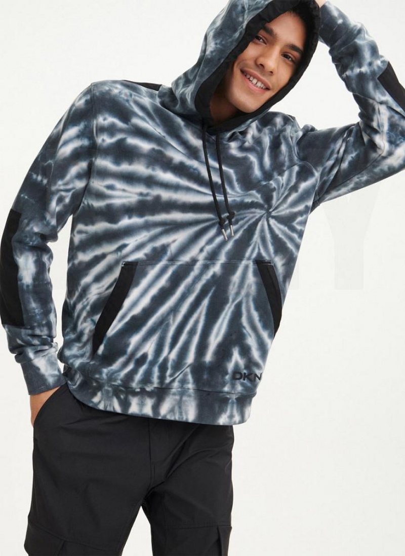 DKNY Tie Dye Mixed Media Men's Hoodies Black | Ireland_D0974