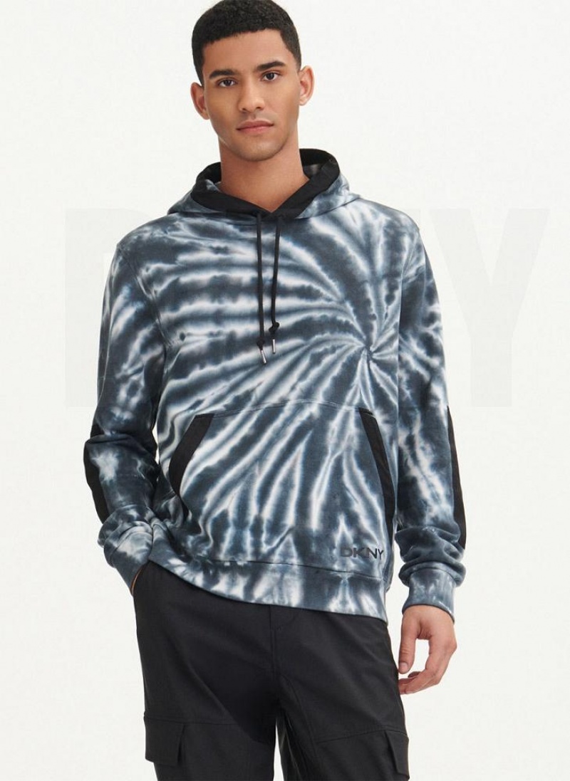 DKNY Tie Dye Mixed Media Men\'s Hoodies Black | Ireland_D0974