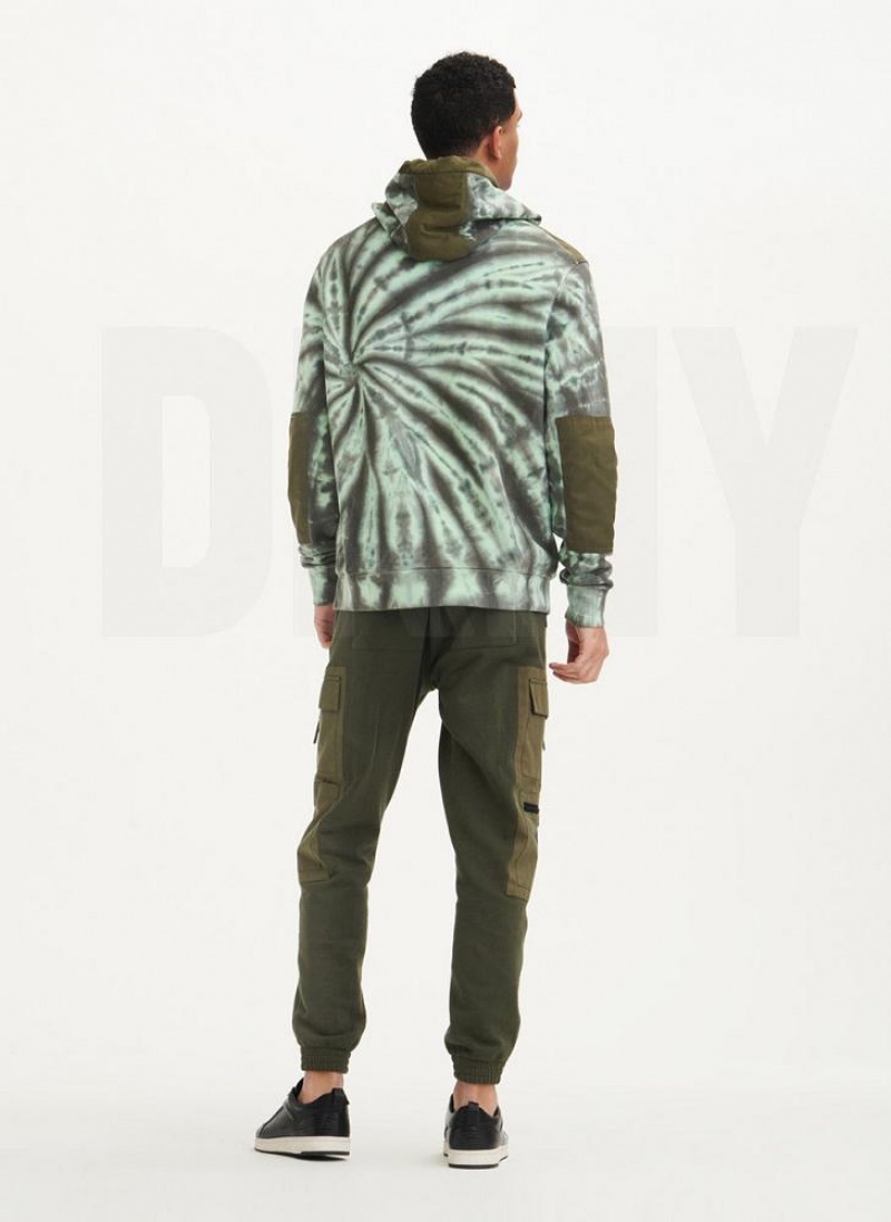 DKNY Tie Dye Mixed Media Men's Hoodies Olive | Ireland_D1330