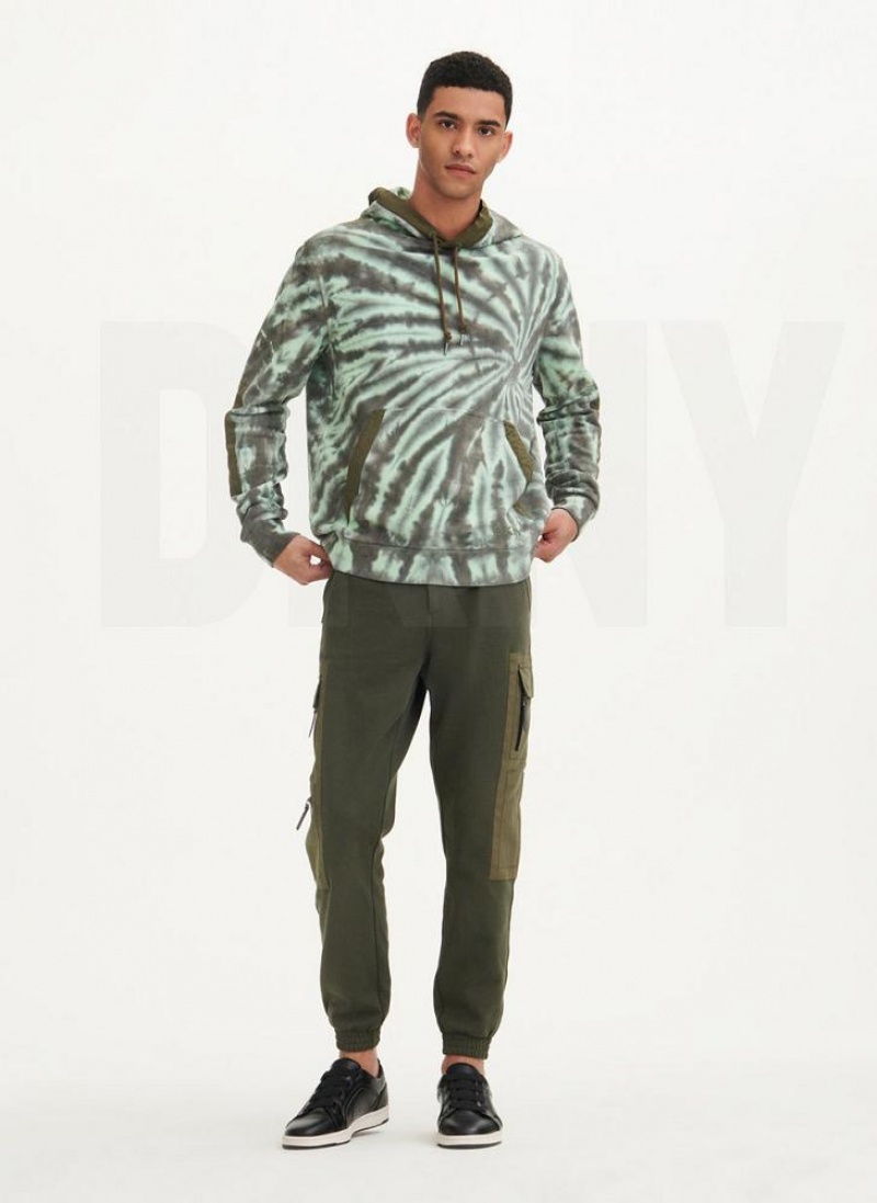 DKNY Tie Dye Mixed Media Men's Hoodies Olive | Ireland_D1330