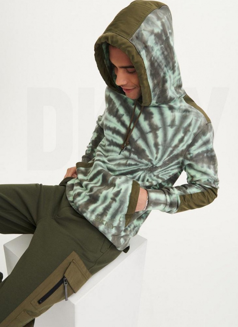 DKNY Tie Dye Mixed Media Men's Hoodies Olive | Ireland_D1330