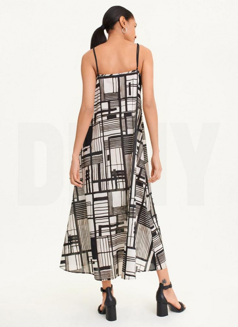 DKNY Tie Front Voile Women's Dress Black Multicolor | Ireland_D1250