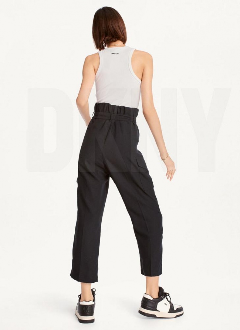 DKNY Tie High Waist Tapered Women's Pants Black | Ireland_D1071