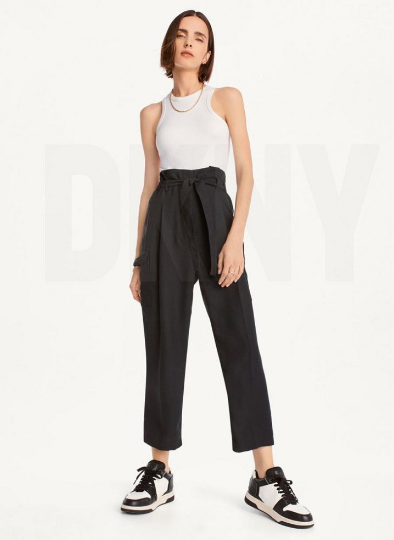 DKNY Tie High Waist Tapered Women's Pants Black | Ireland_D1071