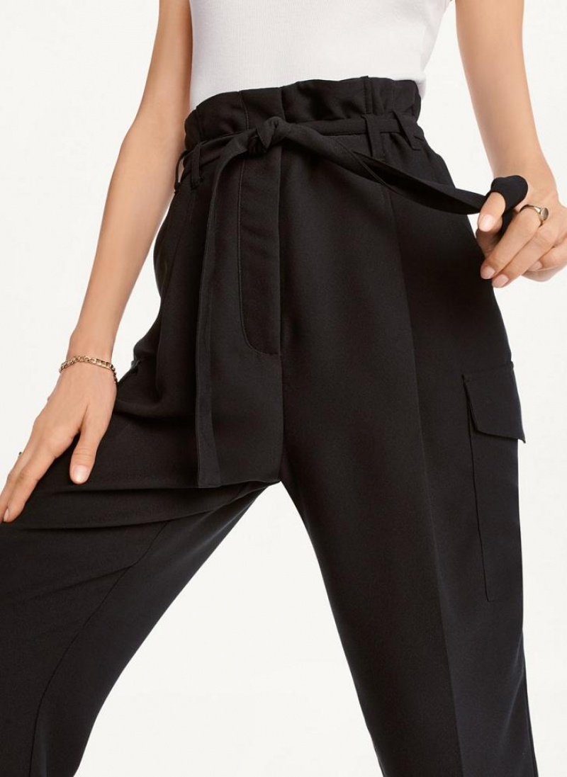 DKNY Tie High Waist Tapered Women's Pants Black | Ireland_D1071