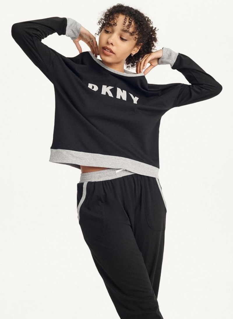 DKNY Top And Jogger Sleep Set Women\'s Pajamas Black | Ireland_D0795