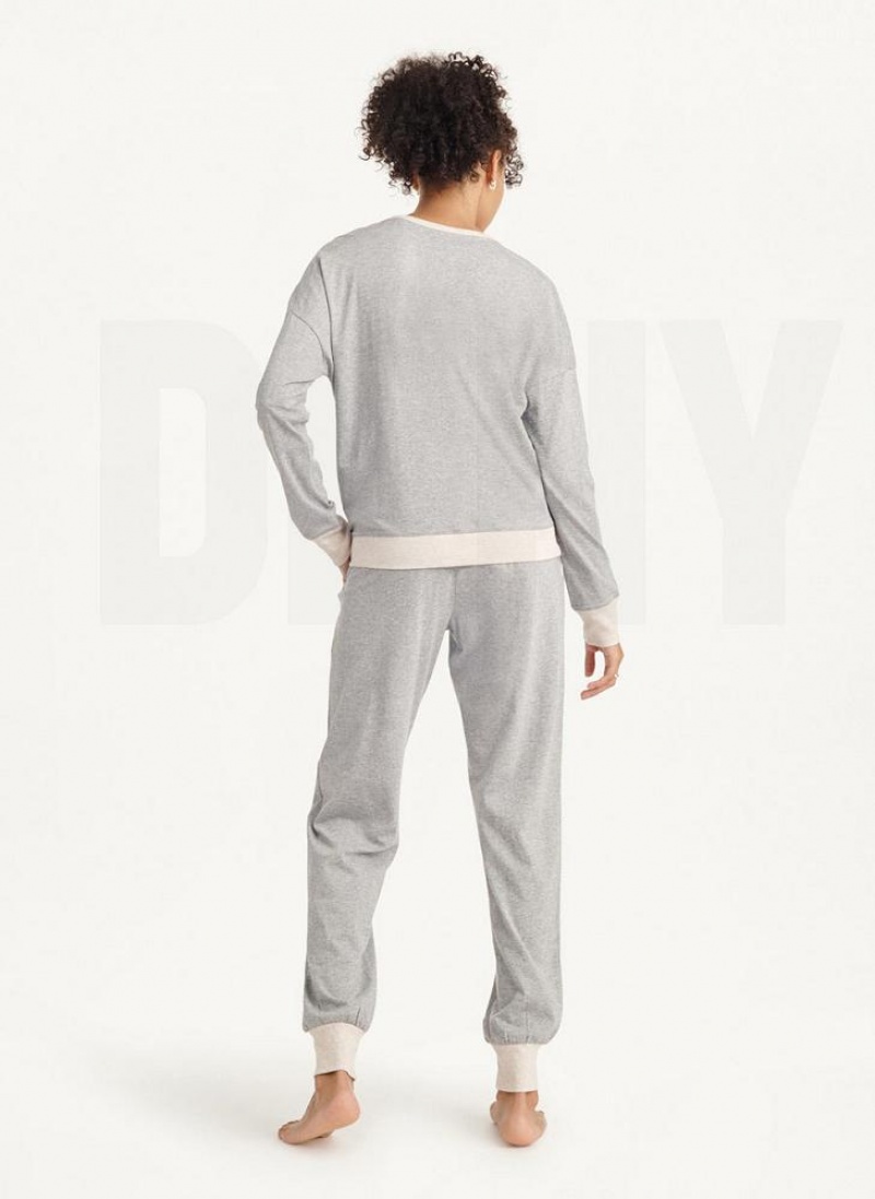 DKNY Top And Jogger Sleep Set Women's Pajamas Grey | Ireland_D0915