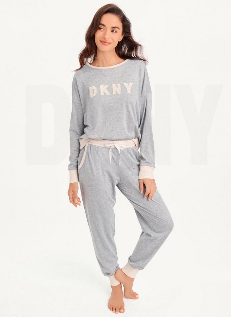 DKNY Top And Jogger Sleep Set Women's Pajamas Grey | Ireland_D0915