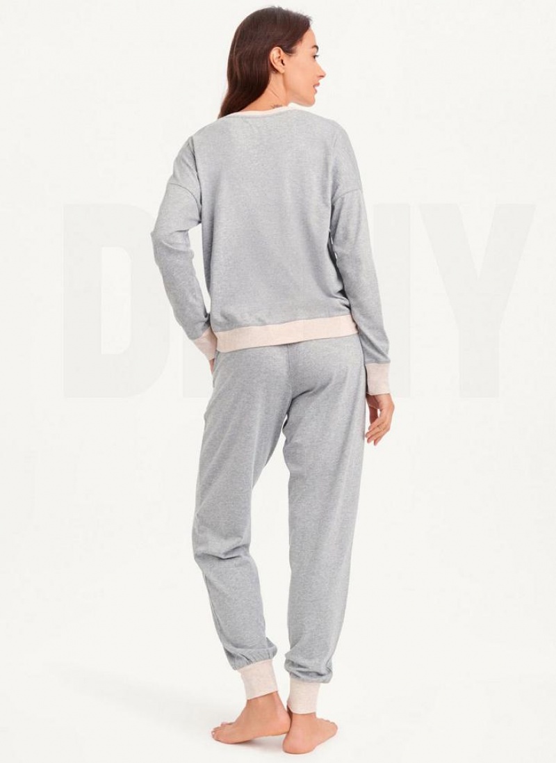 DKNY Top And Jogger Sleep Set Women's Pajamas Grey | Ireland_D0915