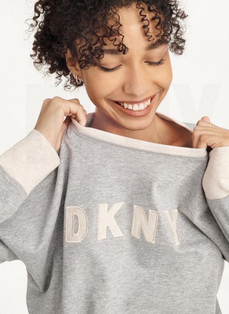 DKNY Top And Jogger Sleep Set Women's Pajamas Grey | Ireland_D0915