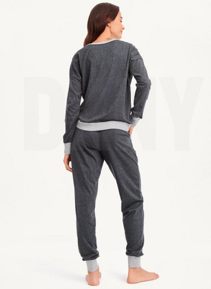 DKNY Top And Jogger Sleep Set Women's Pajamas Grey | Ireland_D0784