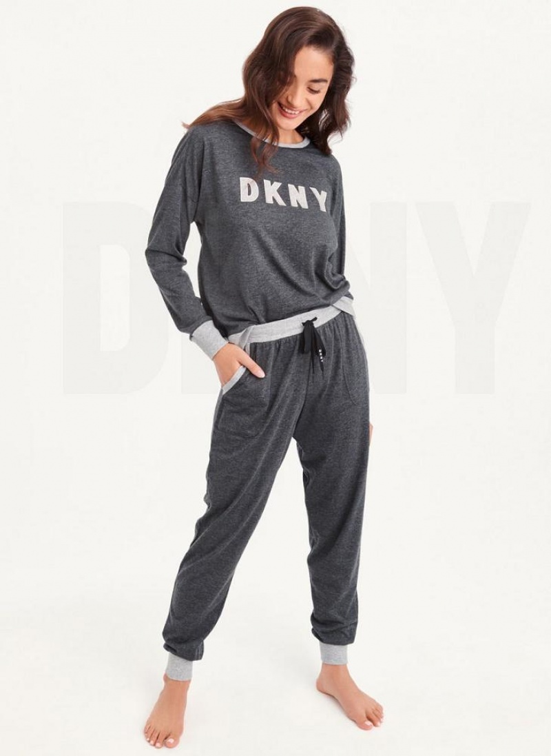 DKNY Top And Jogger Sleep Set Women's Pajamas Grey | Ireland_D0784