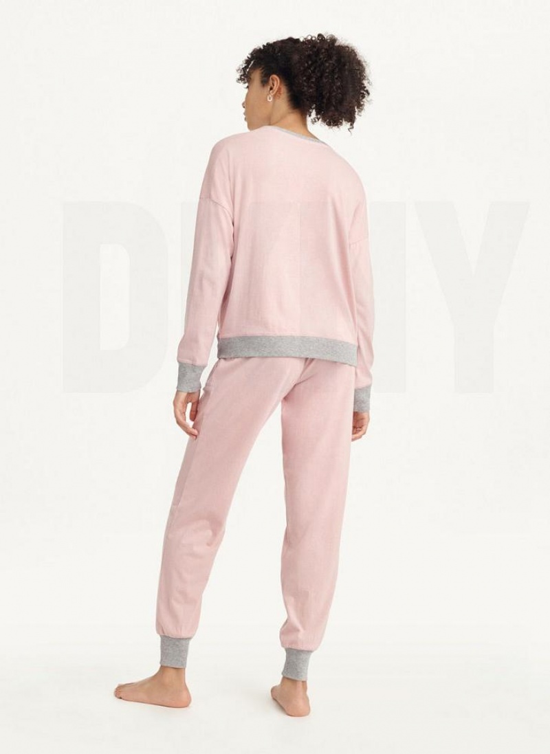 DKNY Top And Jogger Sleep Set Women's Pajamas Pink | Ireland_D1050